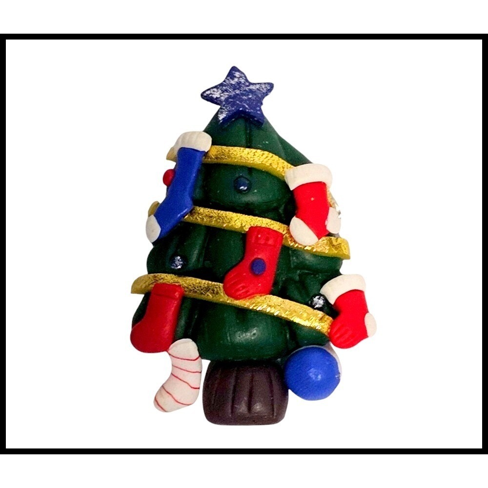 Christmas Tree Pin Brooch Festive Holiday Stockings Star Tree Trunk Blue Ball